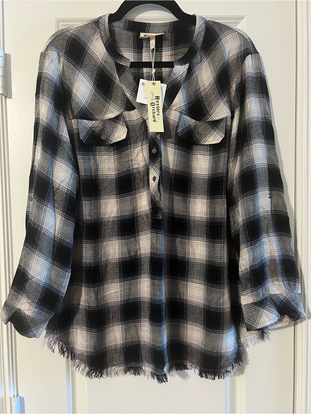 Black & White Plaid Button-Front Blouse